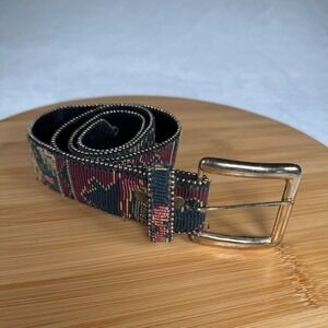 Vintage Absolutely Fresh Woven Tapestry Belt Womens Gold Buckle 33.5in Bohemian